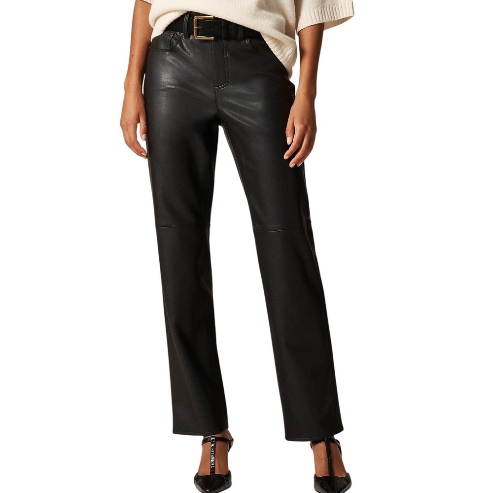 J.Crew Womens Faux Leather Nipped Straight Leg Pants Black Size 26 Minimalist